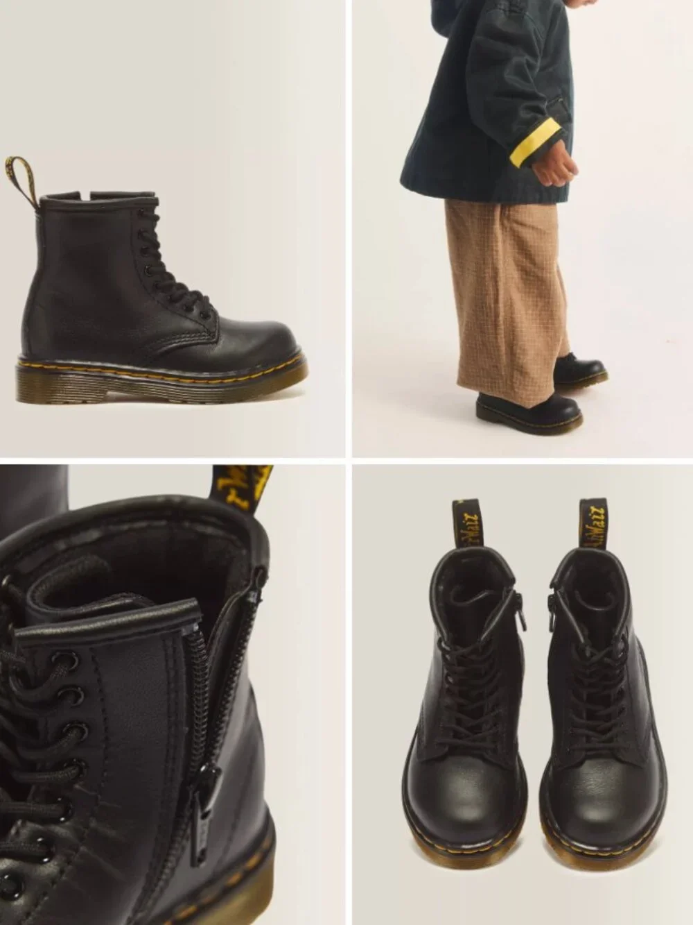 Dr. Martens Toddler Black Eight Eye Leather Boots Side Zip Size US 9